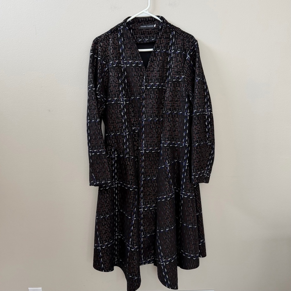 Plaid Patterned Long Coat, Sz M - Picture 5 of 13